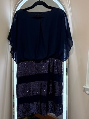 Daisy Fuentes Navy Sequin Stripe Mini Dress